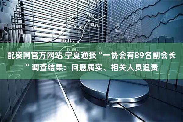 配资网官方网站 宁夏通报“一协会有89名副会长”调查结果：问题属实、相关人员追责